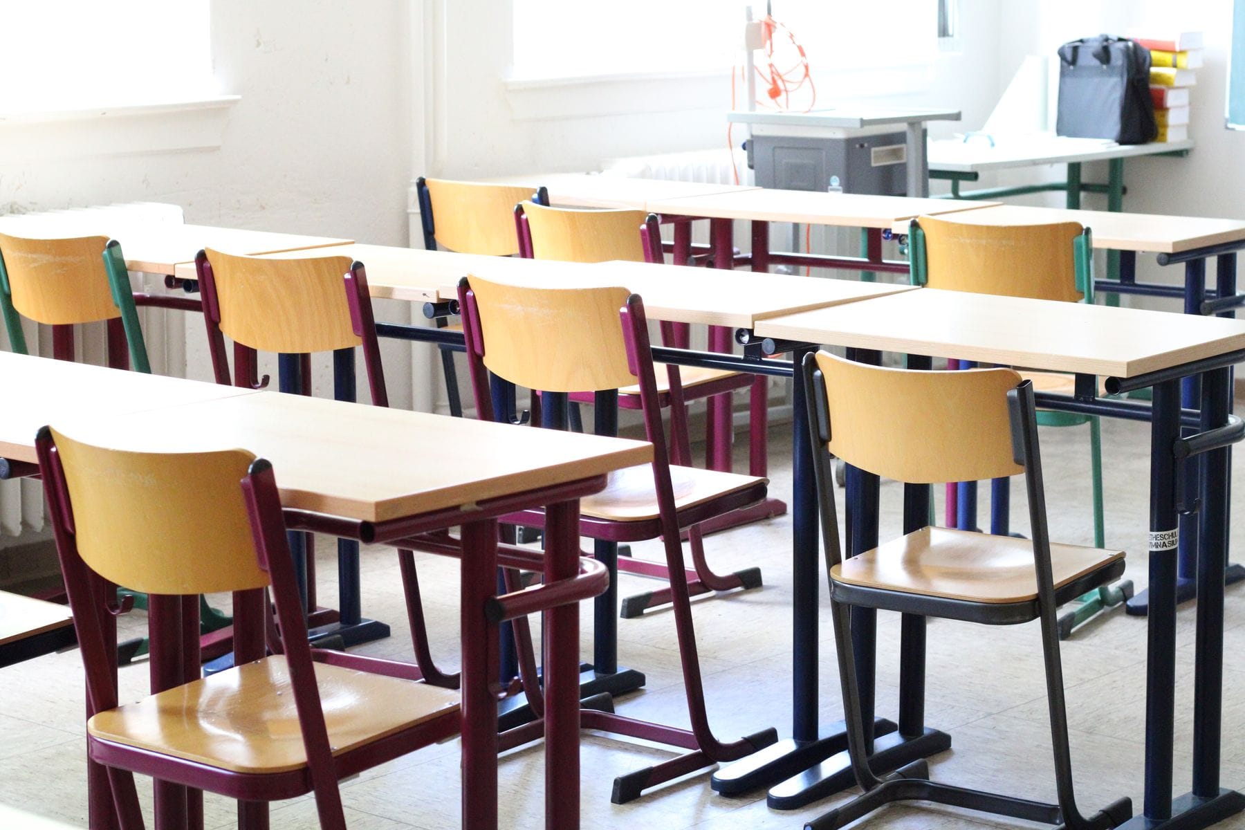Bright classroom with desks and chairs